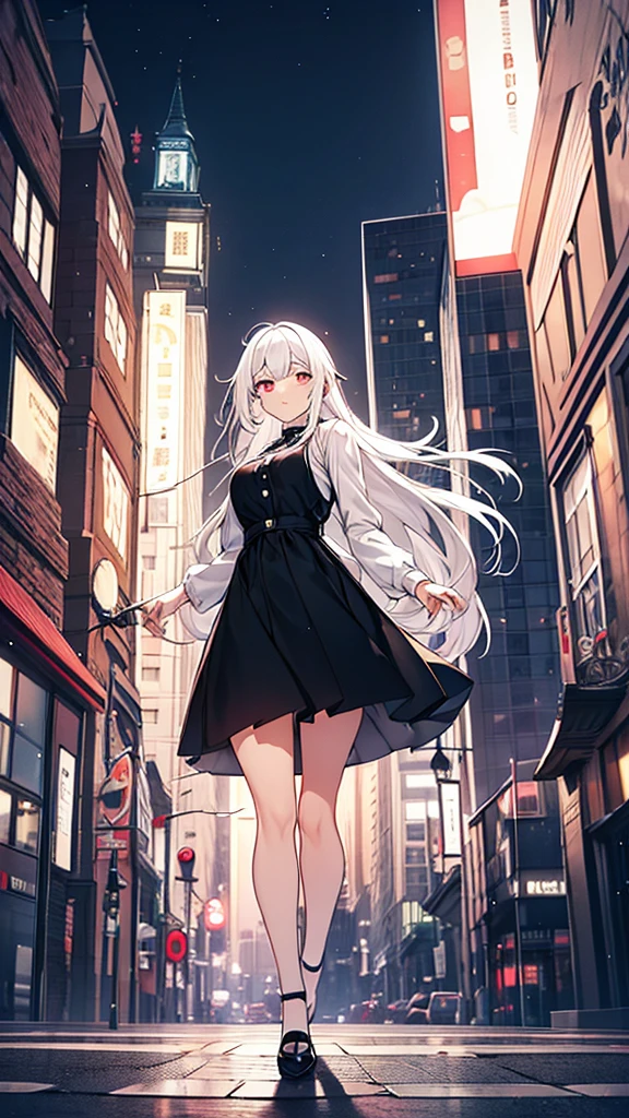 A white hair girl chased by demons in the city at night