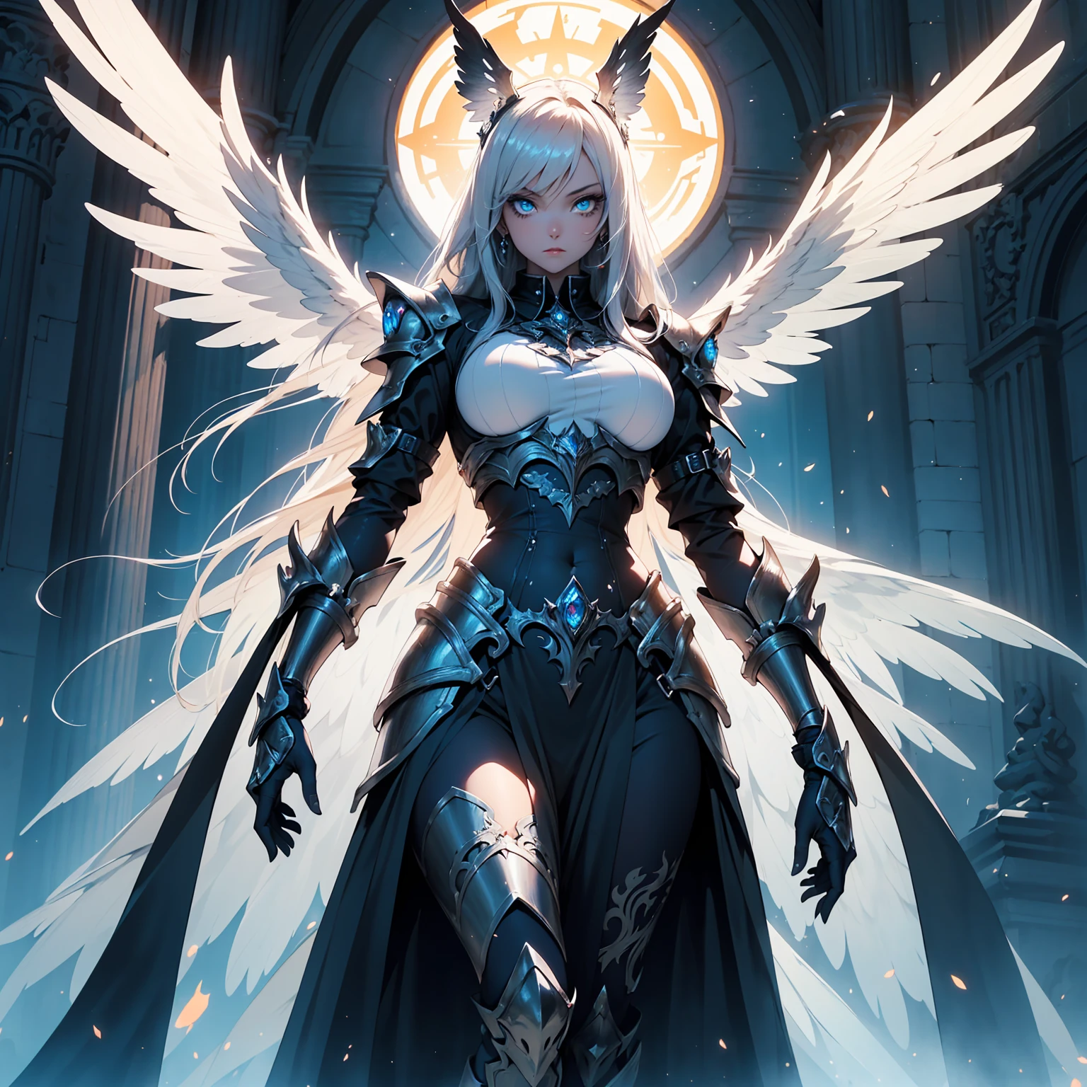 Kinematic,The photorealistic dark wizard gils as an albino angel,colores vibrantes,fantasy,warm hue,surrealista,Photorealistic masterpiece with 8k resolution by Aaron Horkey and Jeremy Mann,Professional Photography,Volumetric Lighting Maximalist Photoillustration by Marton Bobzert,Intricately detailed 8K resolution concept art,complejo,elegante,expansivo,fantastical,Mythical Clouds
