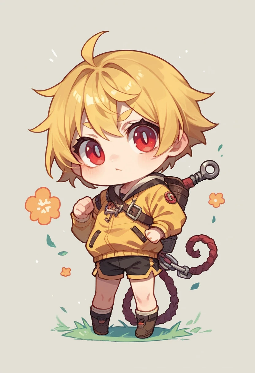 Yellow short hair girl, red eyes, chibi, full. Body