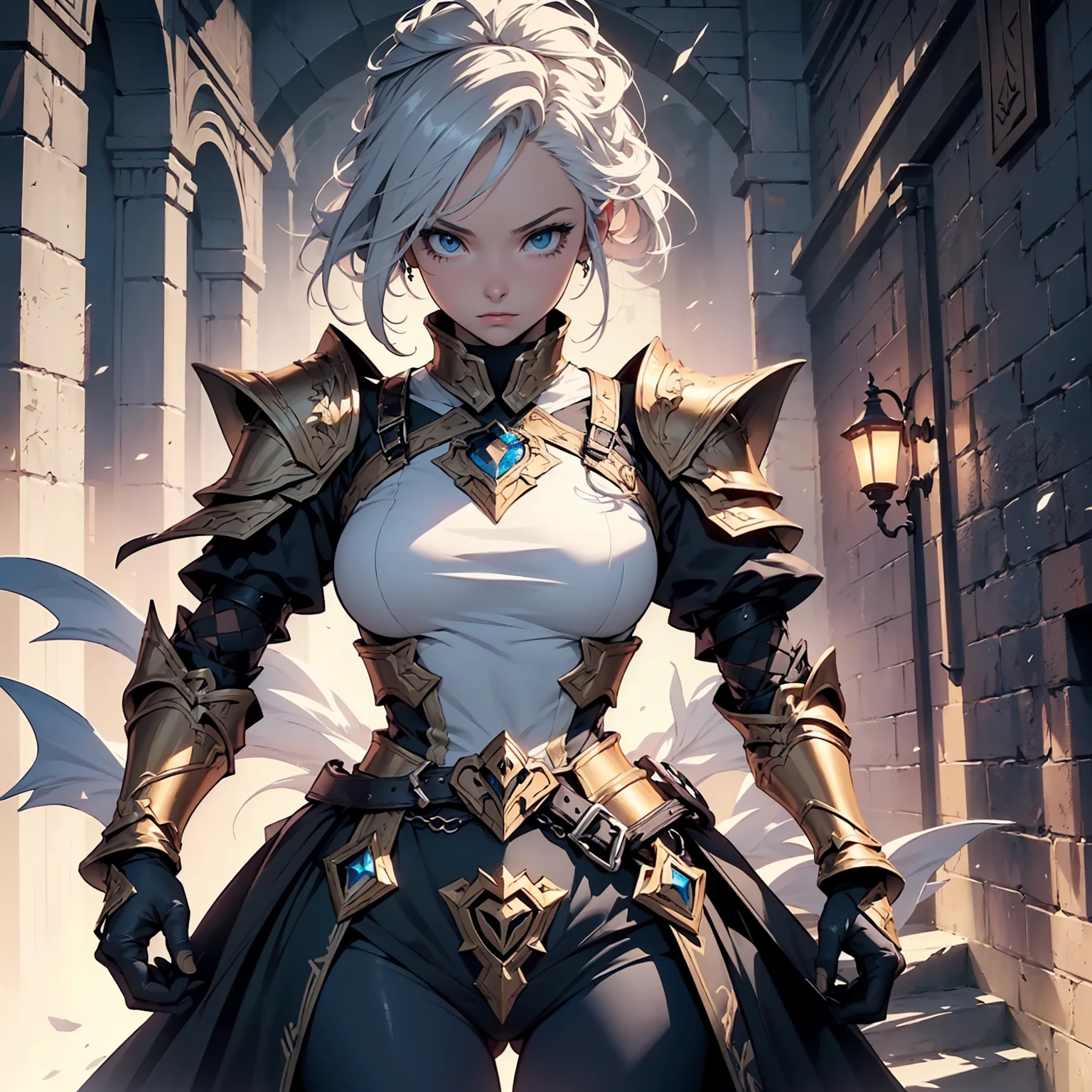 (((masterpiece, best quality, high detailed, 8k))) layout showcase of a gaming character, (1girl), wearing stylish and unique Black|Gold armor. (showcase weapon:1.4) dark scythe. (masterpiece:1.2), (best quality), 4k, ultra-detailed. (step by step design, layout art:1.5), (luminous lighting, atmospheric lighting). necromancer, ((glove full hands)), (((revealing armor:1.3))), vambraces, armored legwear, (full_body_shot:1.4). {In a haunted graveyard}.