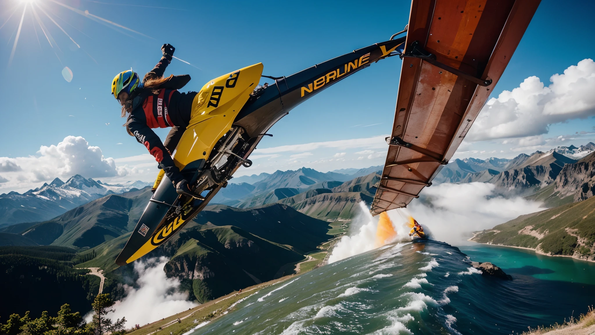 Create a vibrant and engaging YouTube banner for the channel "Extreme Adventures" that features bold colors, elements of travel and extreme sports, and prominently displays the channel name.