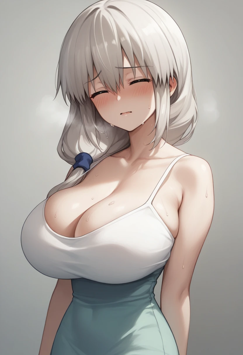 Huge breasts、blush、Sweat、In the heat、Long white hair、Braiding、uzaki_fortune、
{Highest quality}, {so beautiful}, {Very detailed}, {Best illustrations},Life、slim:1.5、Camisole long maxi dress(tight)、Are standing