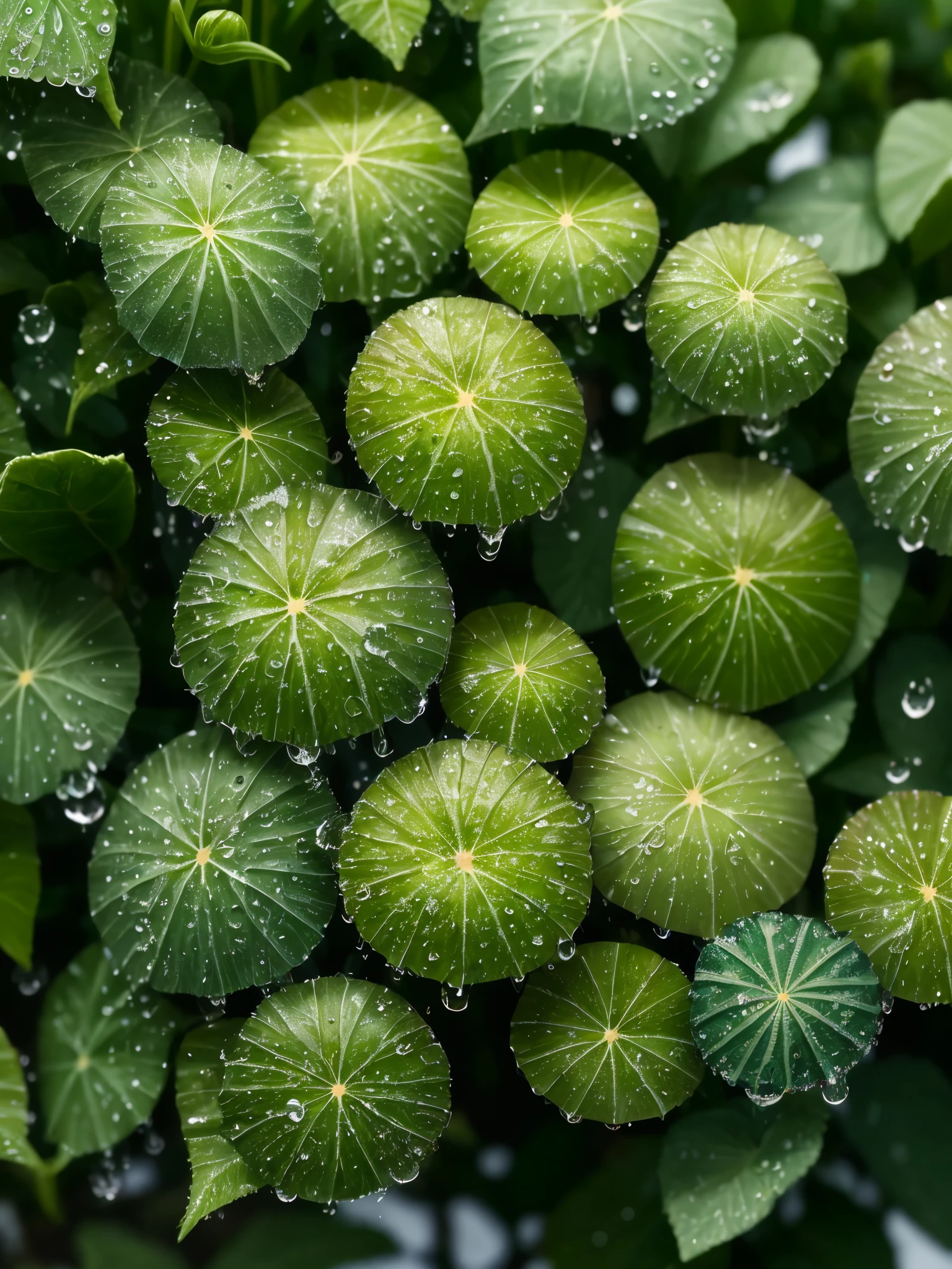 a close up of a bunch of green plants with water droplets, dew drops, dewdrops, lots of raindrops, raindrops, rain drops, droplets, four leaf clover, covered in water drops, dew, green rain, green colors, #green, clover, shades of green, just after rain, water droplets, detailed droplets