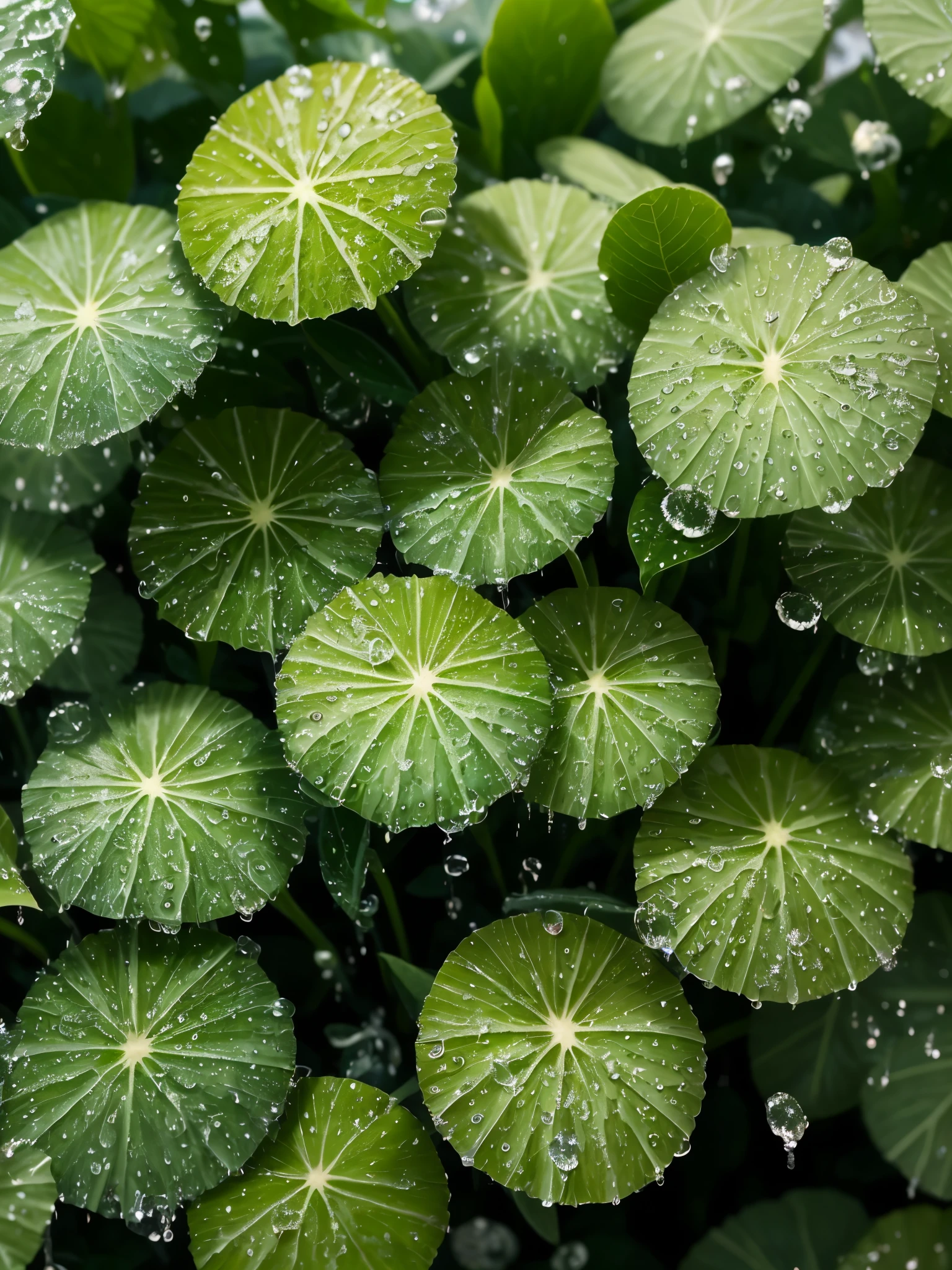 a close up of a bunch of green plants with water droplets, dew drops, dewdrops, lots of raindrops, raindrops, rain drops, droplets, four leaf clover, covered in water drops, dew, green rain, green colors, #green, clover, shades of green, just after rain, water droplets, detailed droplets