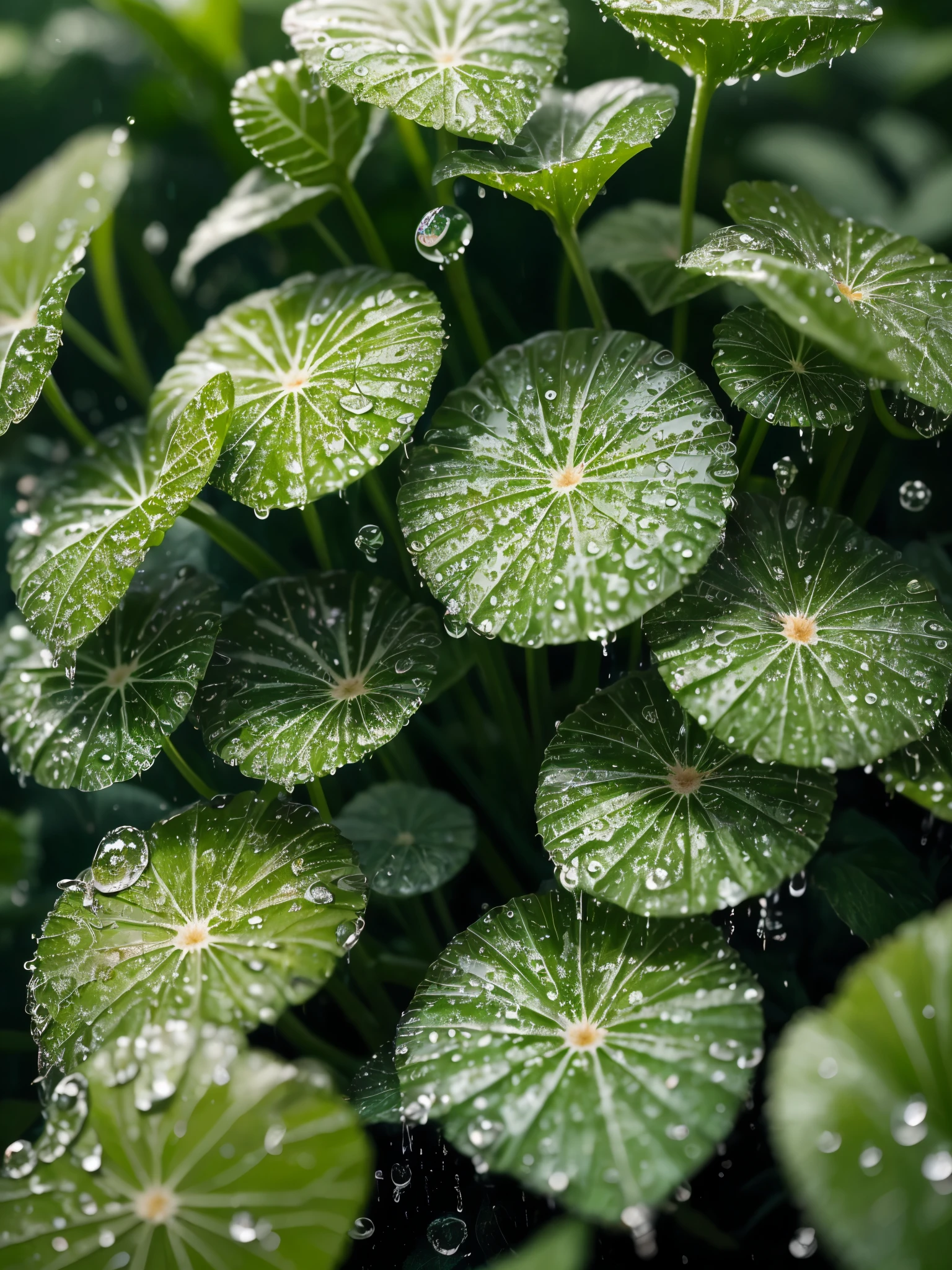 a close up of a bunch of green plants with water droplets, dew drops, dewdrops, lots of raindrops, raindrops, rain drops, droplets, four leaf clover, covered in water drops, dew, green rain, green colors, #green, clover, shades of green, just after rain, water droplets, detailed droplets