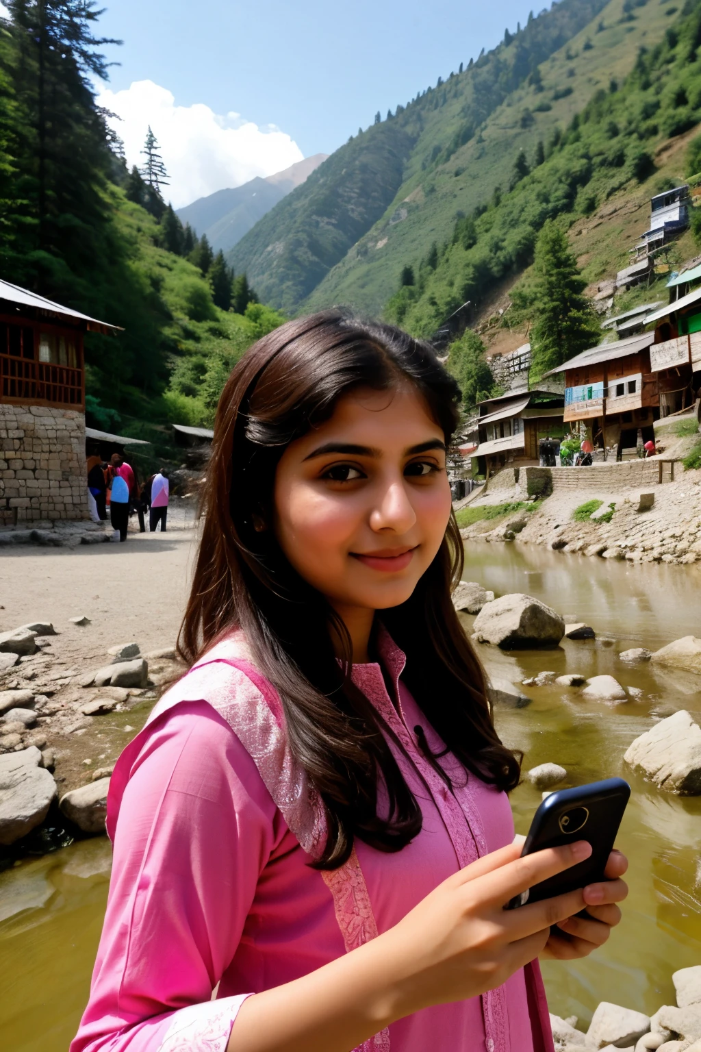 a young Pakistani beautiful girl taking selfie in muree and kagan Naran. please generate 20 pictures of the same girl