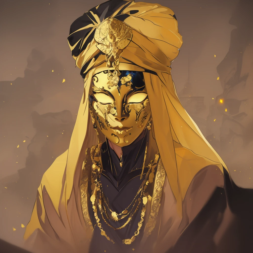 there is a man wearing a mask and a gold necklace, golden mask, gold mask, a man wearing golden mask, artwork in the style of guweiz, guweiz masterpiece, trending on artstation pixiv, a beautiful artwork illustration, stunning digital illustration, guweiz on pixiv artstation, ornate mask and fabrics