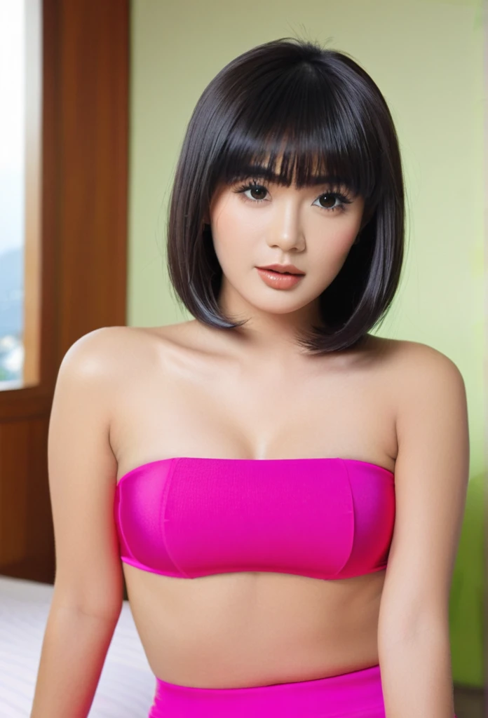 Asian maid getting laid, anal penetration, anal, anally penetrated, brown skin, middle aged, fingering, curvy, busty, short hair, short woman, Indonesian, o face, choker, cum covered, cumshot