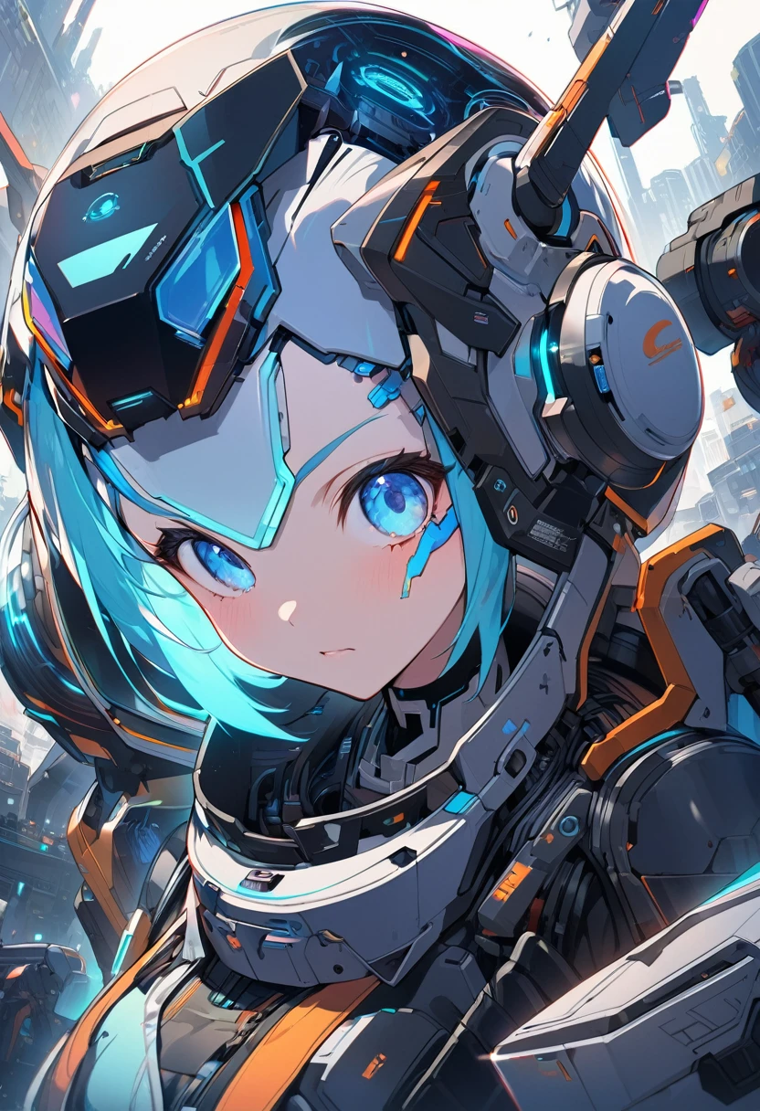 Close-up of a person wearing a space suit and holding a television, cute Cyborg Girl, Portrait Anime Astronaut Girl, Blue Cyborg, Cyborg - Girl, Anime Manga Robot!! Anime Girls, 詳細なSci-Fi Art, Cyborg Girl, Digital Cyberpunk Anime Art, Digital Cyberpunk - Anime Art, Sci-Fi Art!!!!!!!, A mix of anime robots and organic matter, Anime Cyborg