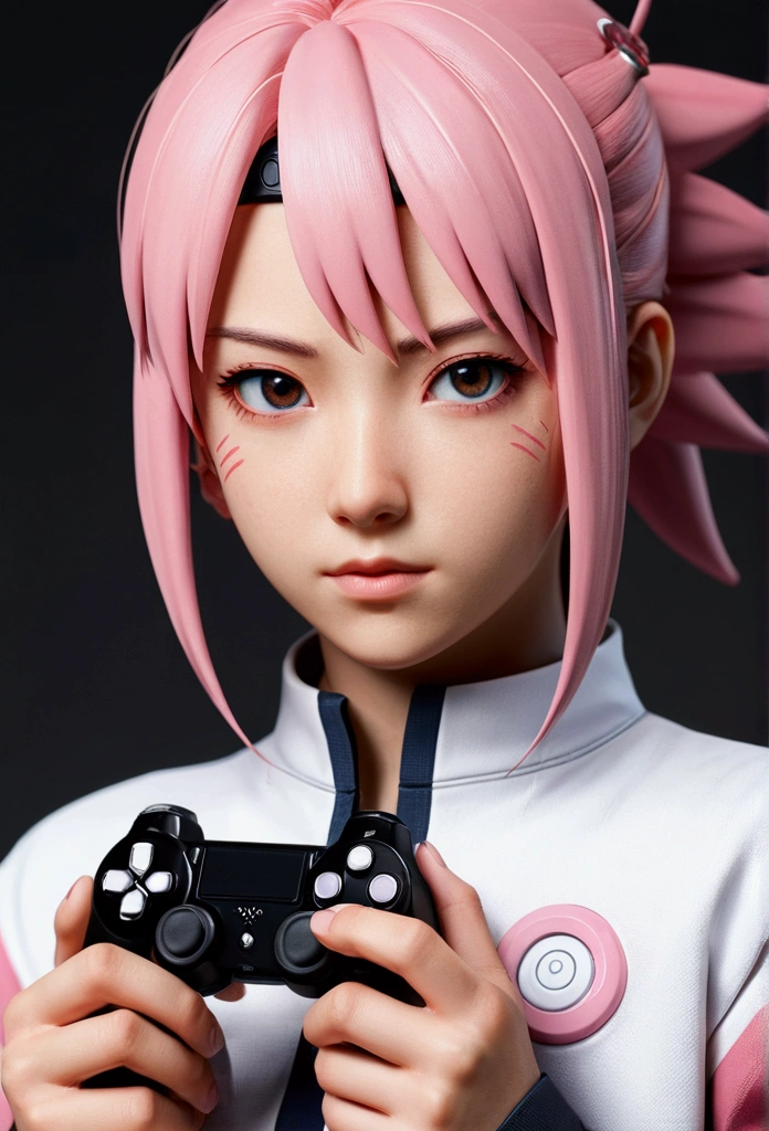 master part, best quality, ultra detali), Retrato do sakura character from naruto anime utra realista 4k --v 4, she Hold Joystick Controller PlayStation
