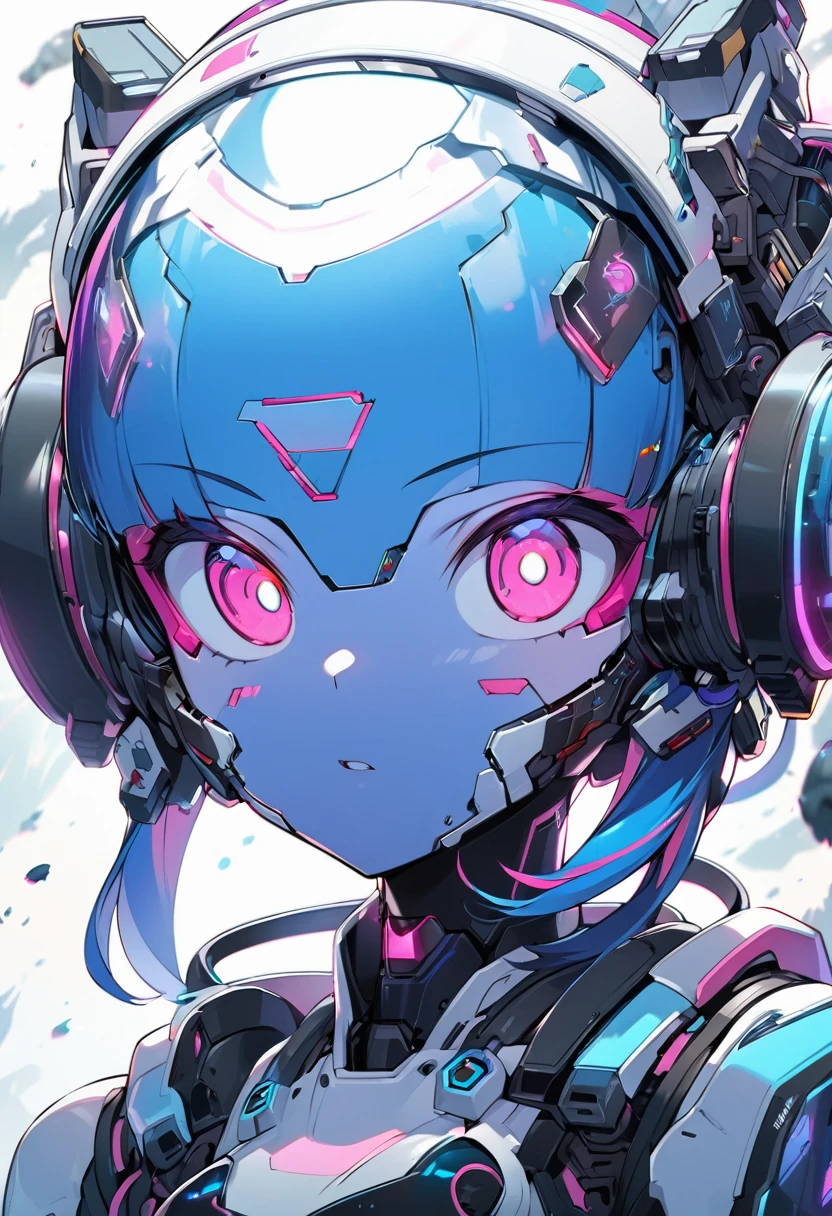 Close-up of a person wearing a space suit and holding a television, cute Cyborg Girl, Portrait Anime Astronaut Girl, Blue Cyborg, Cyborg - Girl, Anime Manga Robot!! Anime Girls, 詳細なSci-Fi Art, Cyborg Girl, Digital Cyberpunk Anime Art, Digital Cyberpunk - Anime Art, Sci-Fi Art!!!!!!!, A mix of anime robots and organic matter, Anime Cyborg、whole body、Medium chest、