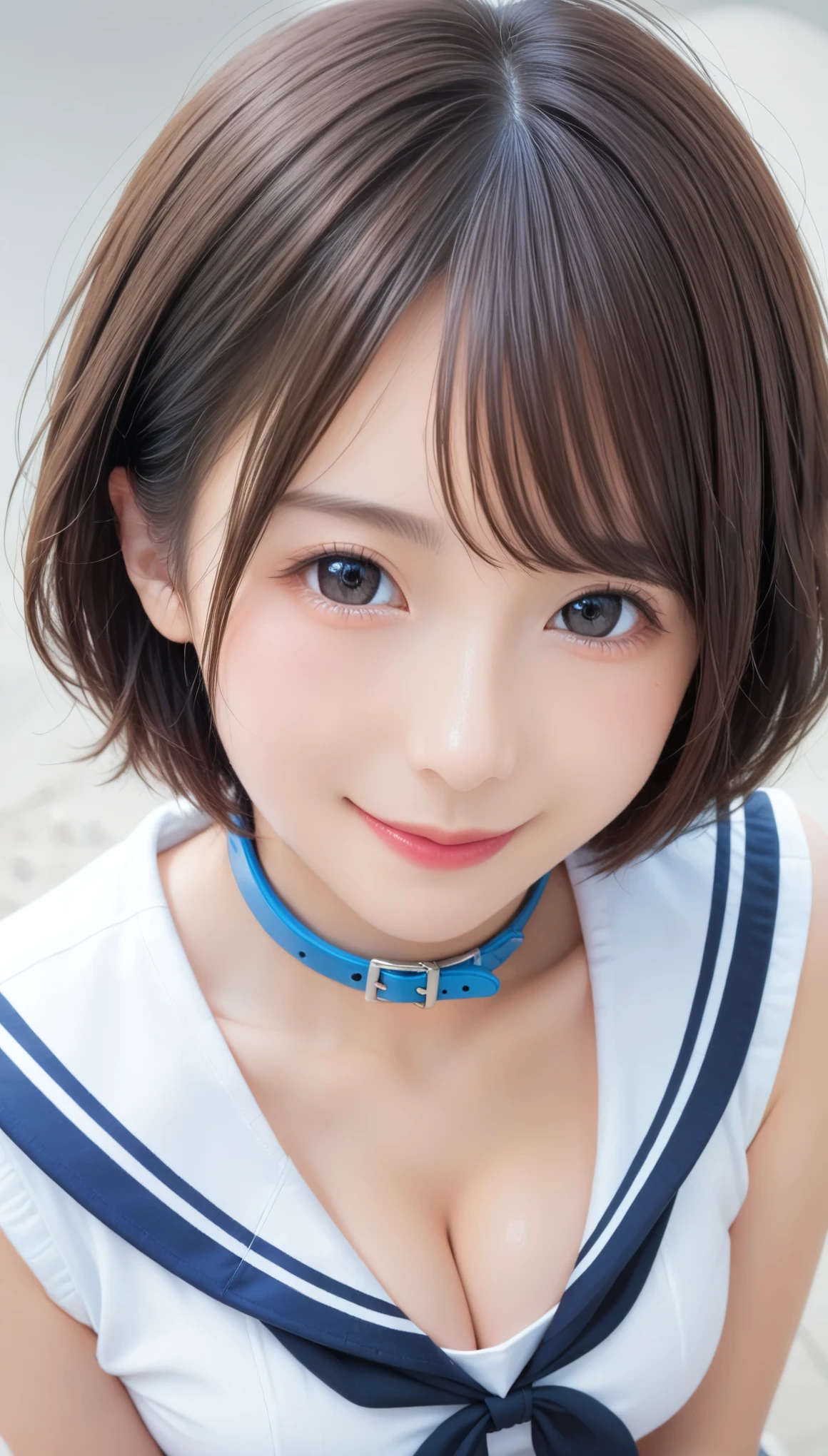 score_9,score_8_up,score_7_up,best quality,highres,master piece,(1 japanese girl,young adult),from above,looking at viewer,large breasts,Cleavage,upper body,smile＋happy,realistic lighting,photorealistic,realistic shiny skin,beautiful detailed eyes,brown short hair,sailor suit,dark blue collar,white shirts,long sleeve,((2penis handjob,cock sucking,drool,bukkake,excessive cum,open mouth,out tongue)),((((cum in mouth,cum in hair,cum facial)))),Restroom