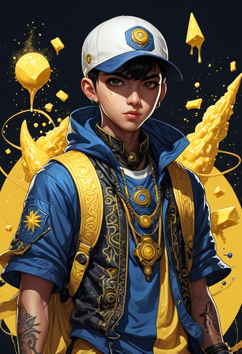 a medium resolution illustration of a young [[techno-mage]] named Usrican, incoming, with elements of Gunz N Butter aesthetics.