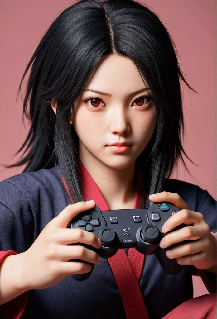 master part, best quality, ultra detali), Retrato do madara character from naruto anime utra realista 4k --v 4, she Hold Joystick Controller PlayStation