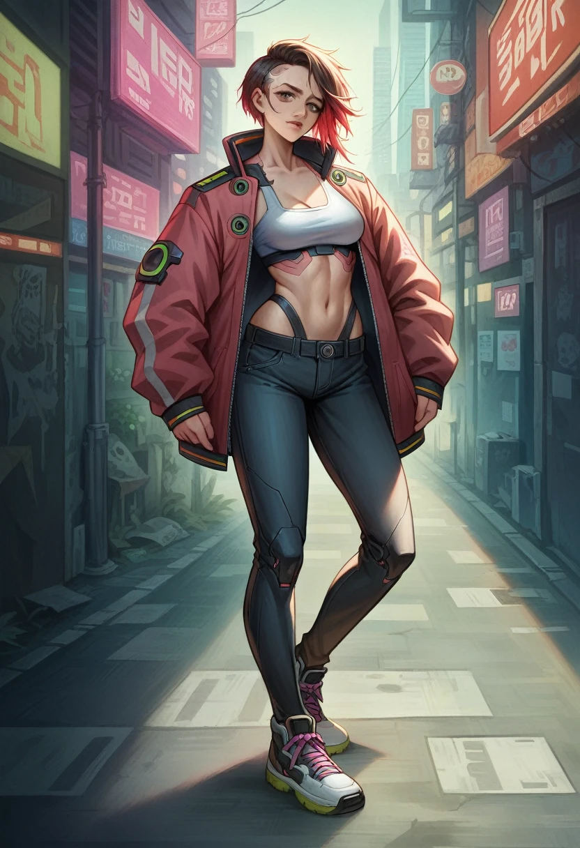 there is a woman standing on the side of the street, cyberpunk art by Yang J, trending on Artstation, realism, artwork in the style of guweiz, anime style. 8k, guweiz, realistic anime 3 d style, trending on cgstation, 🤤 girl portrait, hyper-realistic cyberpunk style, anime style mixed with fujifilm, dreamy cyberpunk girl