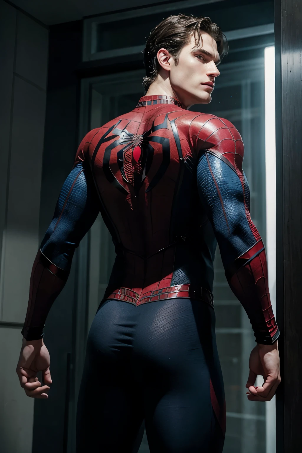 Henry Cavill dressed as Spiderman showing his butt