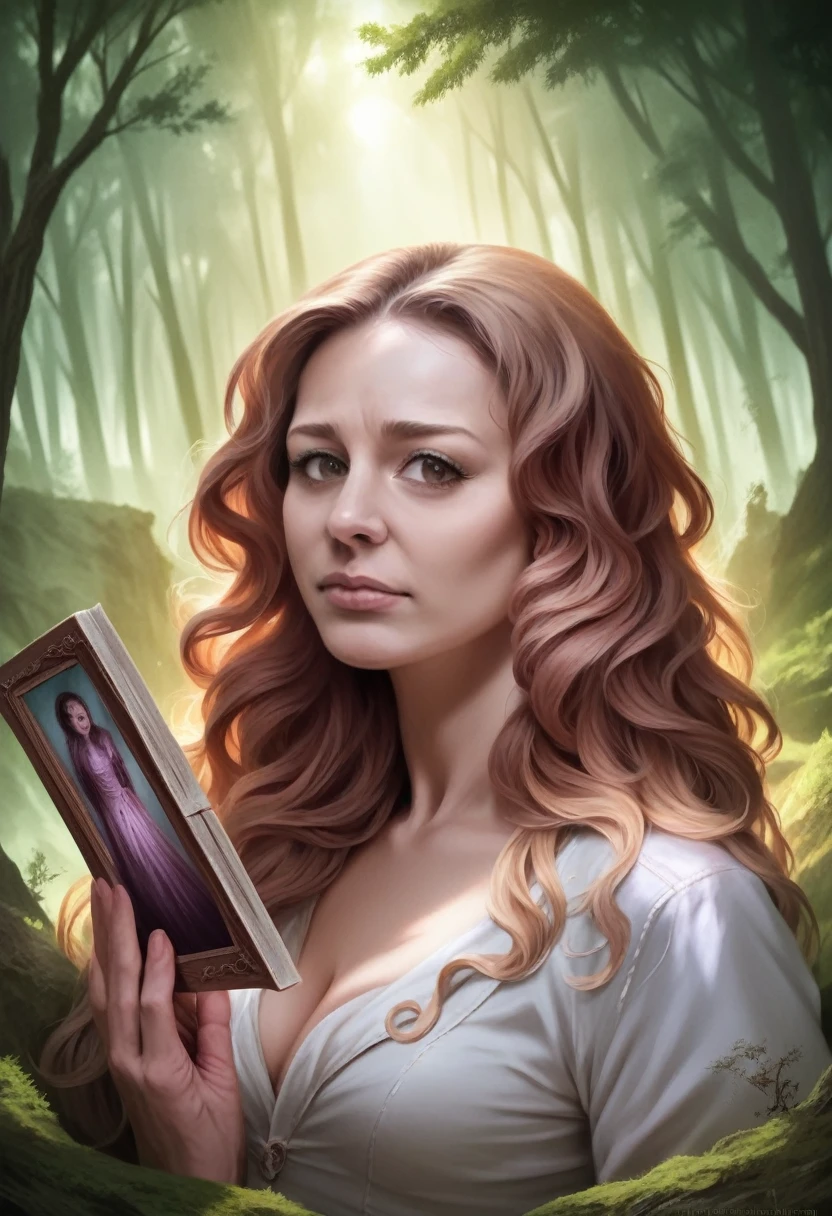 a beautiful young woman with long flowing hair, detailed facial features, ethereal, mysterious, fairytale, glowing otherworldly skin, (best quality,4k,8k,highres,masterpiece:1.2),ultra-detailed,(realistic,photorealistic,photo-realistic:1.37),fantasy landscape, overgrown forest, sunlight filtering through the trees, magical, dreamy, pastel colors, soft lighting