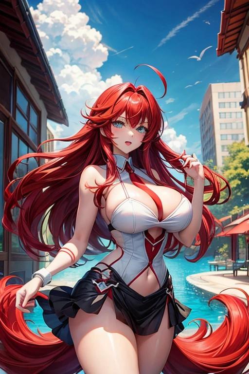 Rias Gremory, woman, 21, big, perfect breasts, Red hair, turquoise eyes, Size: 1,72 m, Body measurements: 99 - 58 - 90, 