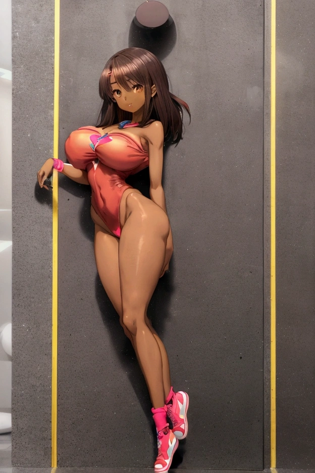 (anime),(girl:1.5),(pretty),(full body),(girl with a  body),(super sexy and beautiful)(brown skin color Clay:0.9),(Slender body),(hyper large breasts:1.5),(Infant bodyall stature like loli:0.9)