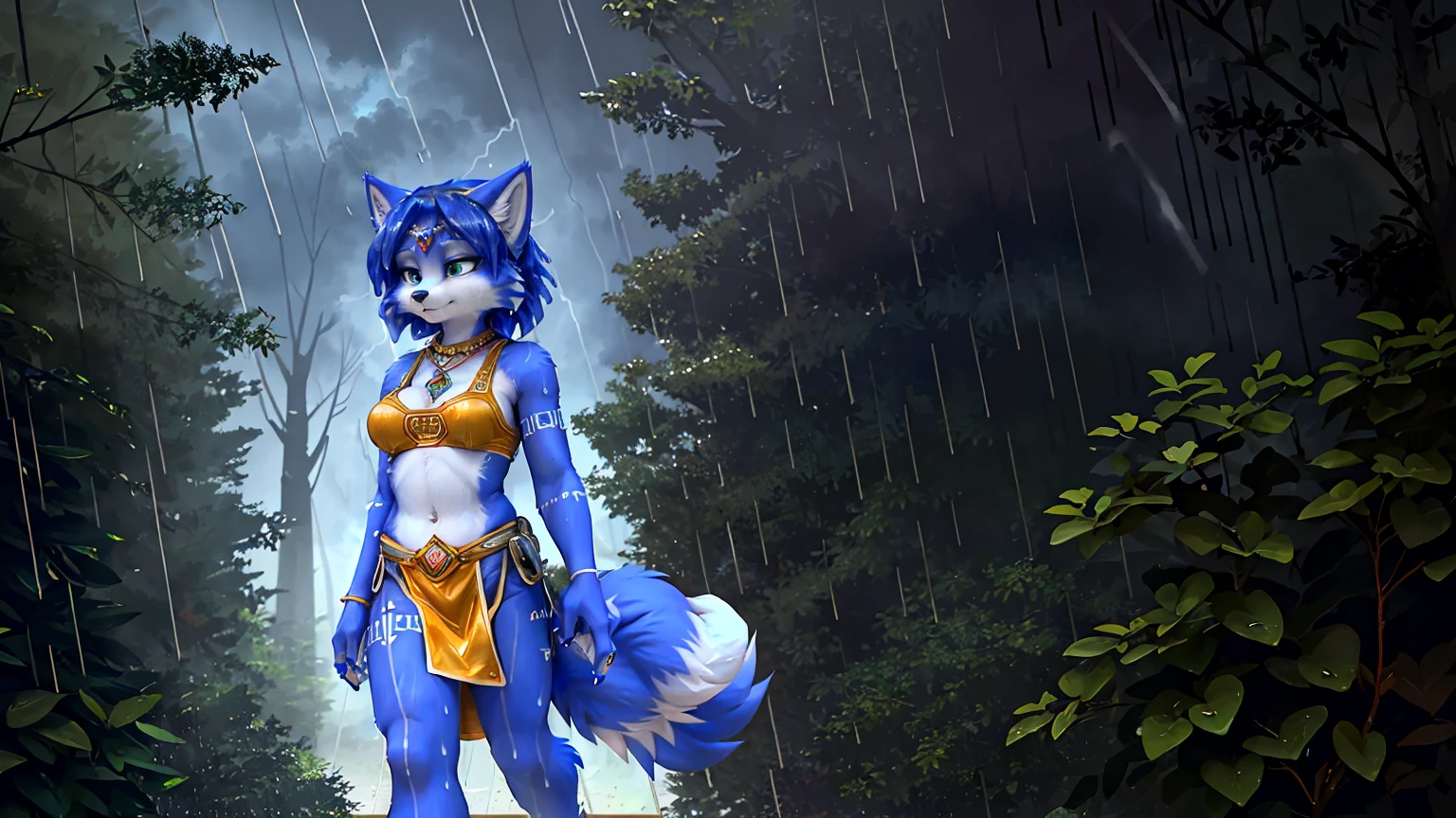 ((beautifull, 4k, best definition, HD, and detailed shewolf, long tail, furry tail))) chica adolescente 18 years, (((18 years))) high definition 1:1(((hembra))) ((Anthro)) zorra, (((blue body)))Ross Tran, por Ruan Jia, por zaush, por Foxovh, cinematic lighting, water bending master (avatar) maestra agua water tribe, Vista de cuerpo completo,((cuerpo completo)), pirata, cabello desordenado, ((cabello rojo con mechones azules)), (cola turquesa), Ojos azules detallados, water bending master, blue swimsuit, waterbender, controla el agua con sus manos, nude and sensual pose