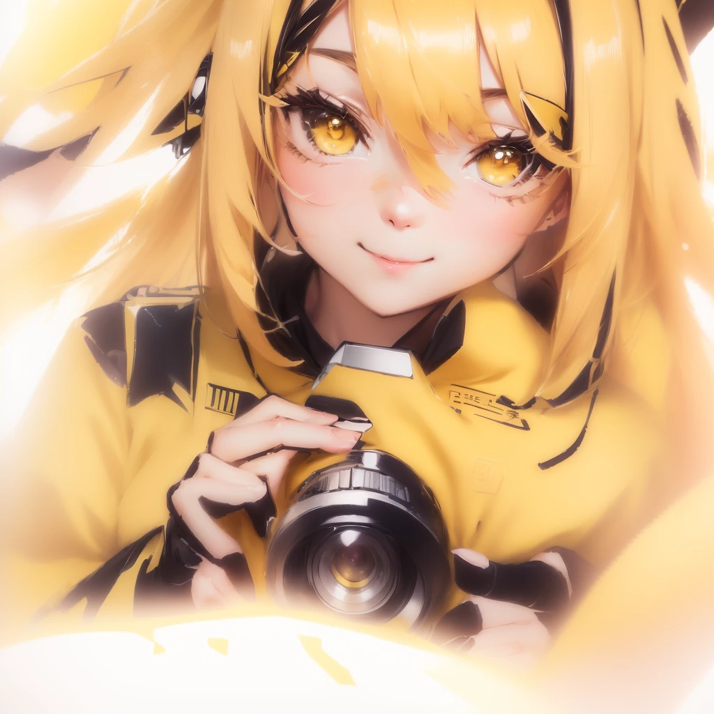 Anime Girl with camera taking picture of yellow bear, A fusion of anime style with Fujifilm, portrait Anime Girl, Anime style 4k, from Girls Frontline, (Anime Girl), Cute girl anime visual, High-quality anime art style, Anime cute art style, Beautiful anime portrait, cute Anime Girl portraits, portrait of an Anime Girl, Fine details. Girls Frontline