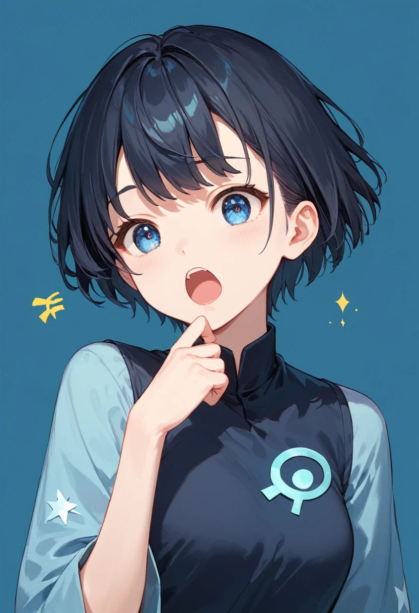 score_9, score_8_up, score_7_up,source_anime, high res image,masterpiece,best quality,girl,cute face,clear skin,simple background,black hair,short hair,blue eyes,night vibes,yawning,