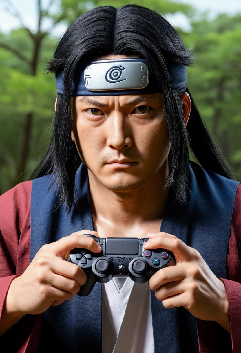 master part, best quality, ultra detali), Retrato do hashirama senju character from naruto anime utra realista 4k --v 4, he is Hold Joystick Controller PlayStation