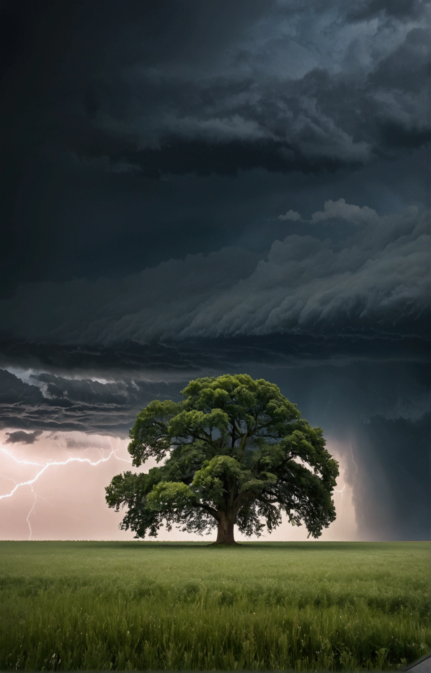 tree, field, single tree, tree in field, storm, stormy weather, lightting, lighting strike,
