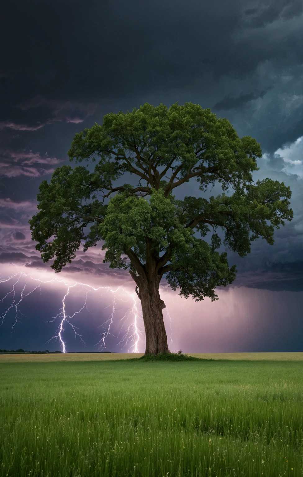 tree, field, single tree, tree in field, storm, stormy weather, lightting, lighting strike,
