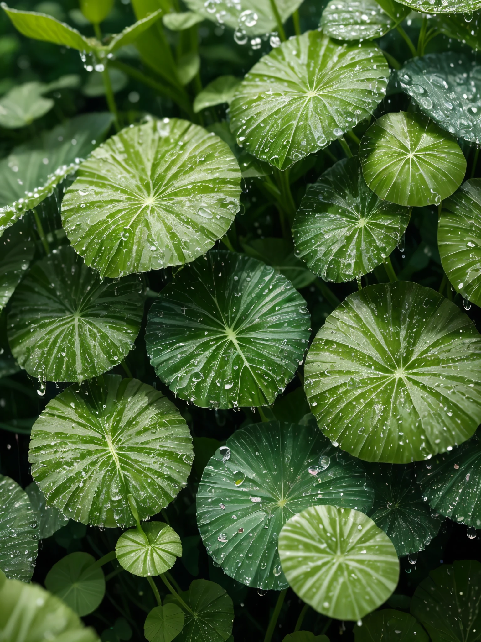 a close up of a bunch of green plants with water droplets, dew drops, dewdrops, lots of raindrops, raindrops, rain drops, droplets, four leaf clover, covered in water drops, dew, green rain, green colors, #green, clover, shades of green, just after rain, water droplets, detailed droplets