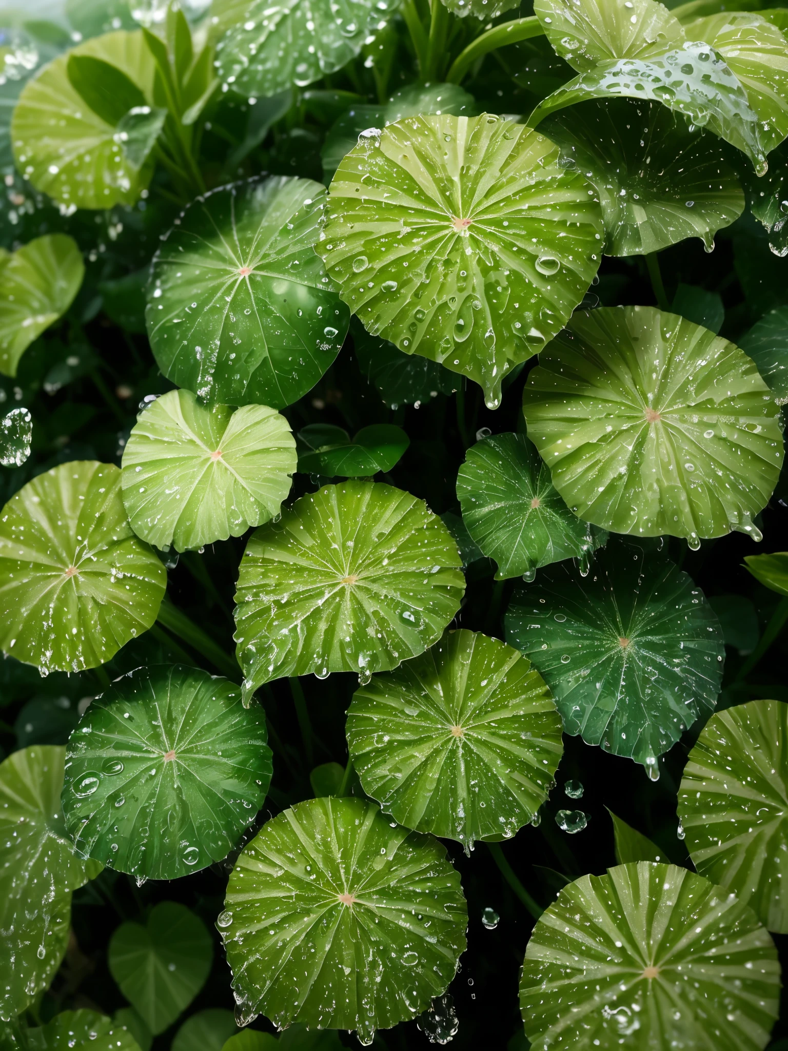 a close up of a bunch of green plants with water droplets, dew drops, dewdrops, lots of raindrops, raindrops, rain drops, droplets, four leaf clover, covered in water drops, dew, green rain, green colors, #green, clover, shades of green, just after rain, water droplets, detailed droplets