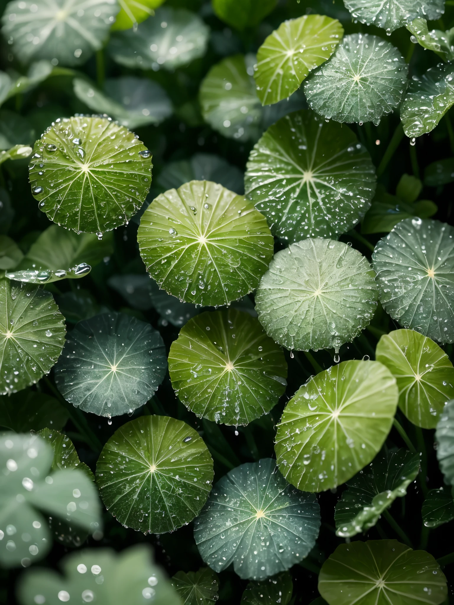 a close up of a bunch of green plants with water droplets, dew drops, dewdrops, lots of raindrops, raindrops, rain drops, droplets, four leaf clover, covered in water drops, dew, green rain, green colors, #green, clover, shades of green, just after rain, water droplets, detailed droplets