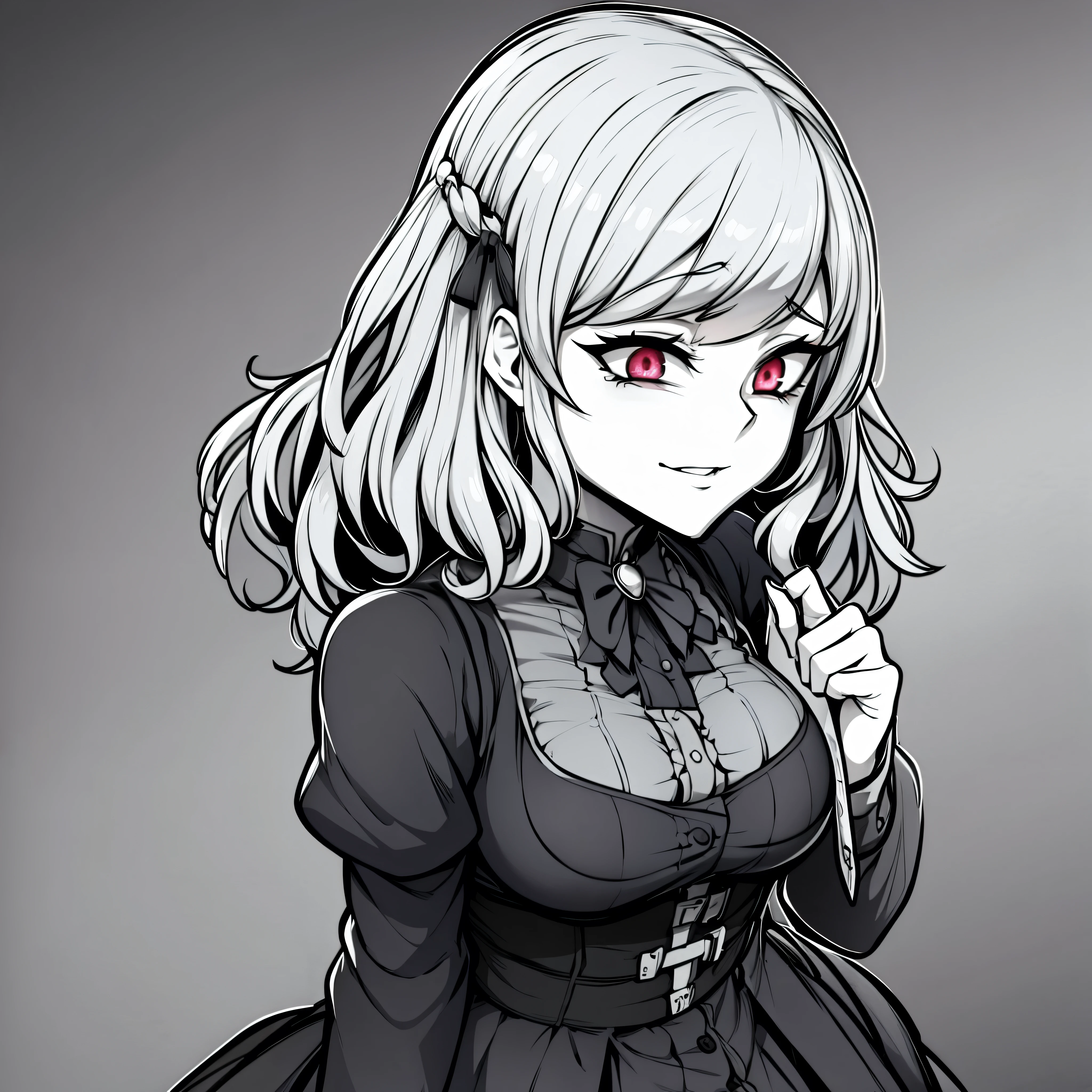 a close up of a woman with a knife and a dress, at pixiv, top rated on pixiv, pixiv style, pixiv contest winner, portrait of a goth catgirl, pixiv 3dcg, gothic maiden anime girl, anime monster girl, 1 7 -  - old me goth girl, ahegao, anime moe artstyle, seductive anime girl