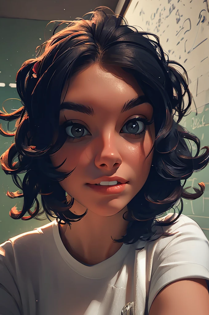 1girl, portrait of shot of re4ashley, athletic, black , white shirt, classroom, volumetric lighting, best quality, masterpiece, intricate details, tonemapping, sharp focus, hyper detailed, trending on Artstation, realistic, 