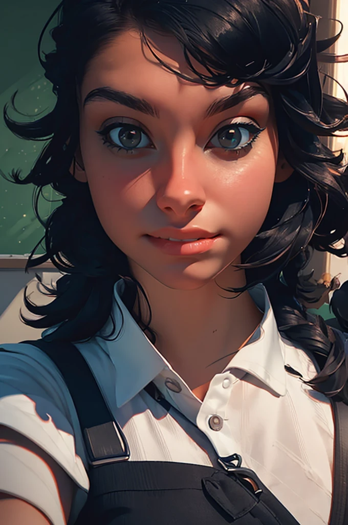 1girl, portrait of shot of re4ashley, athletic, black , white shirt, classroom, volumetric lighting, best quality, masterpiece, intricate details, tonemapping, sharp focus, hyper detailed, trending on Artstation, realistic,