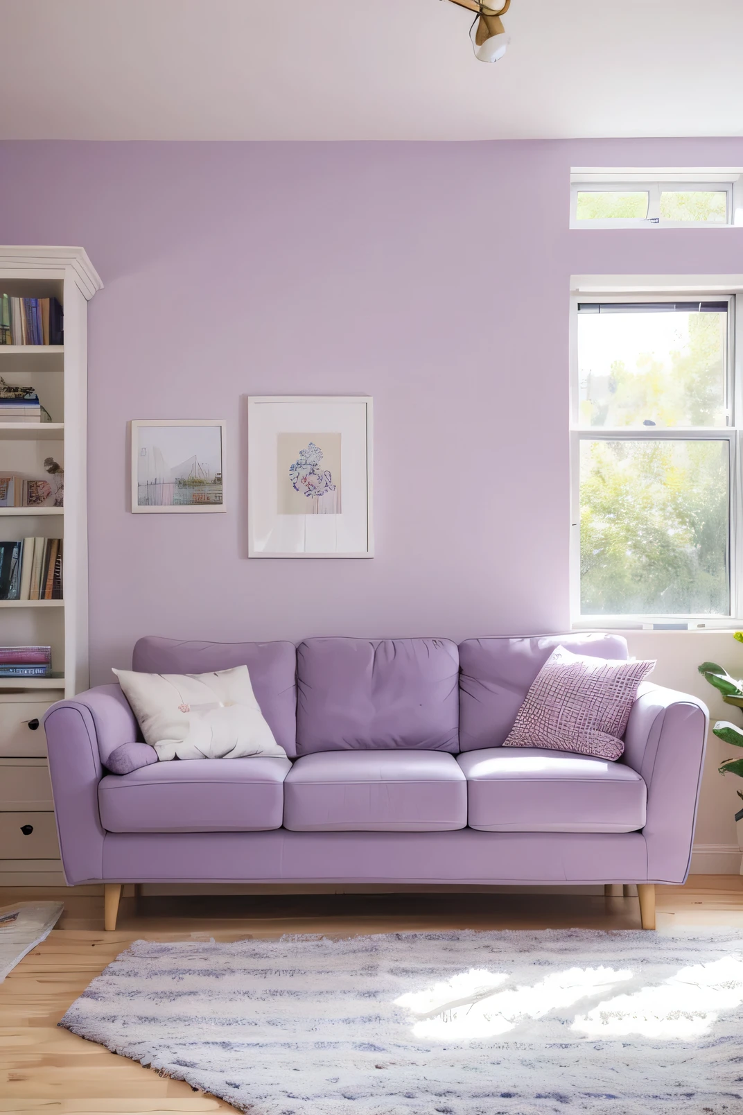 living room，sofa，window，Lilac Wall，Cartoon，front