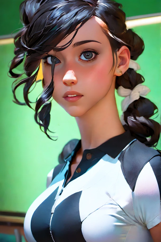 1girl, portrait of shot of re4ashley, athletic, black , white shirt, classroom, volumetric lighting, best quality, masterpiece, intricate details, tonemapping, sharp focus, hyper detailed, trending on Artstation, realistic,