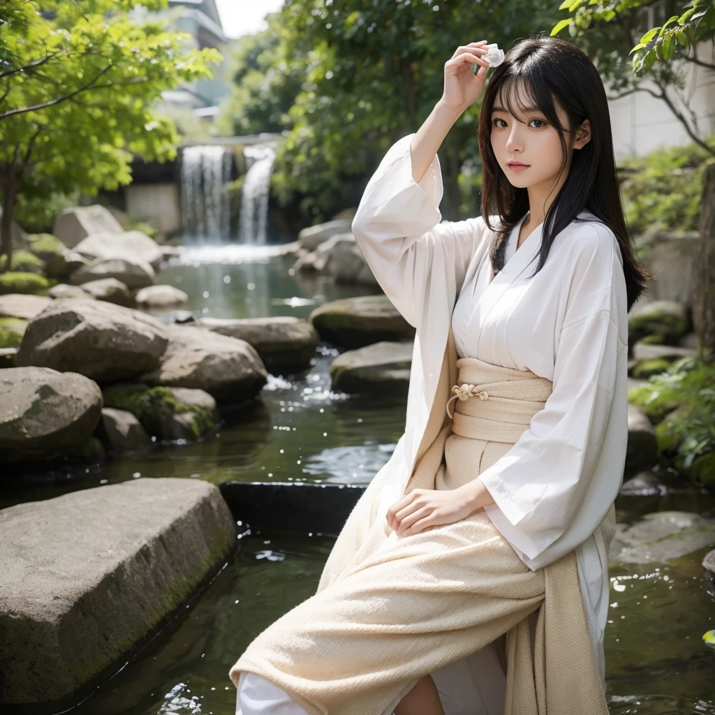 Top quality, 1 beautiful japanese woman, shampoo advertisement