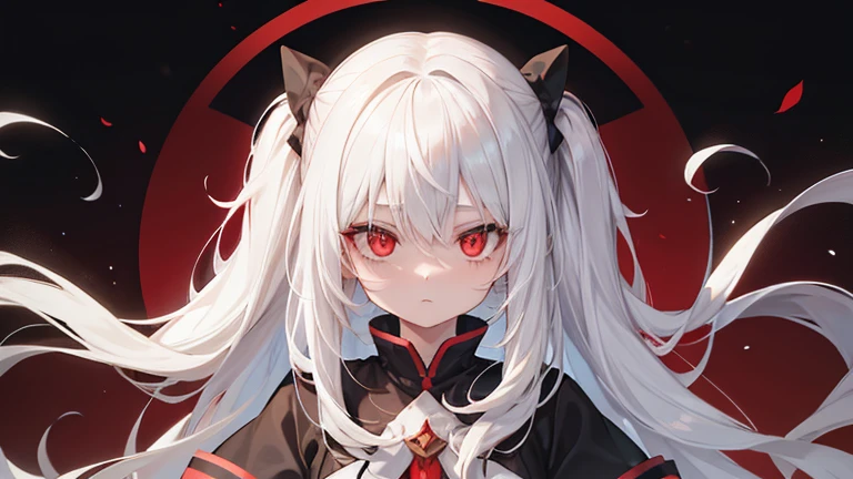 1girl,long white hair,Red eyes,red cheek,black background