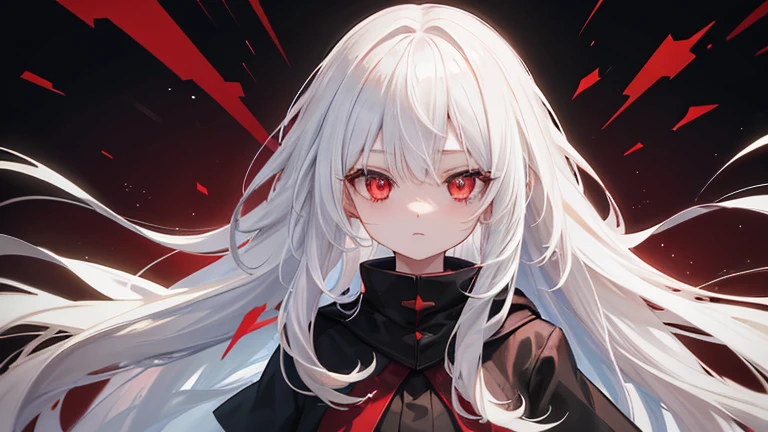 1girl,long white hair,Red eyes,red cheek,black background