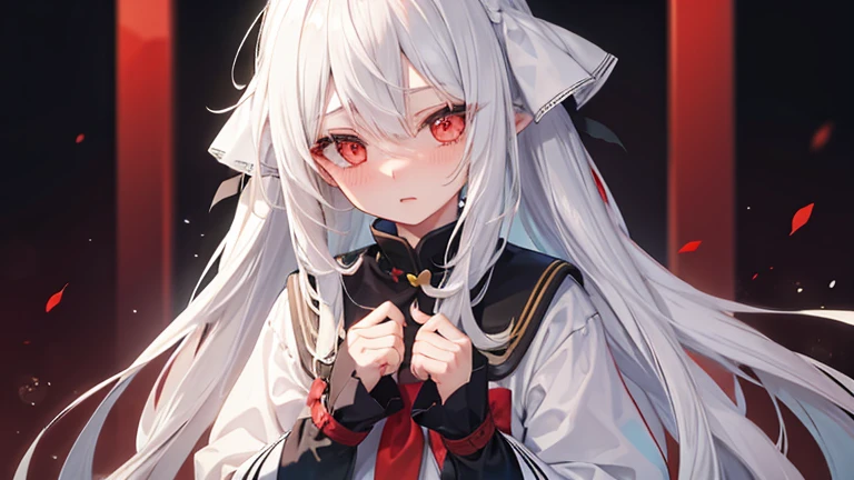 1girl,long white hair,Red eyes,embarrassed