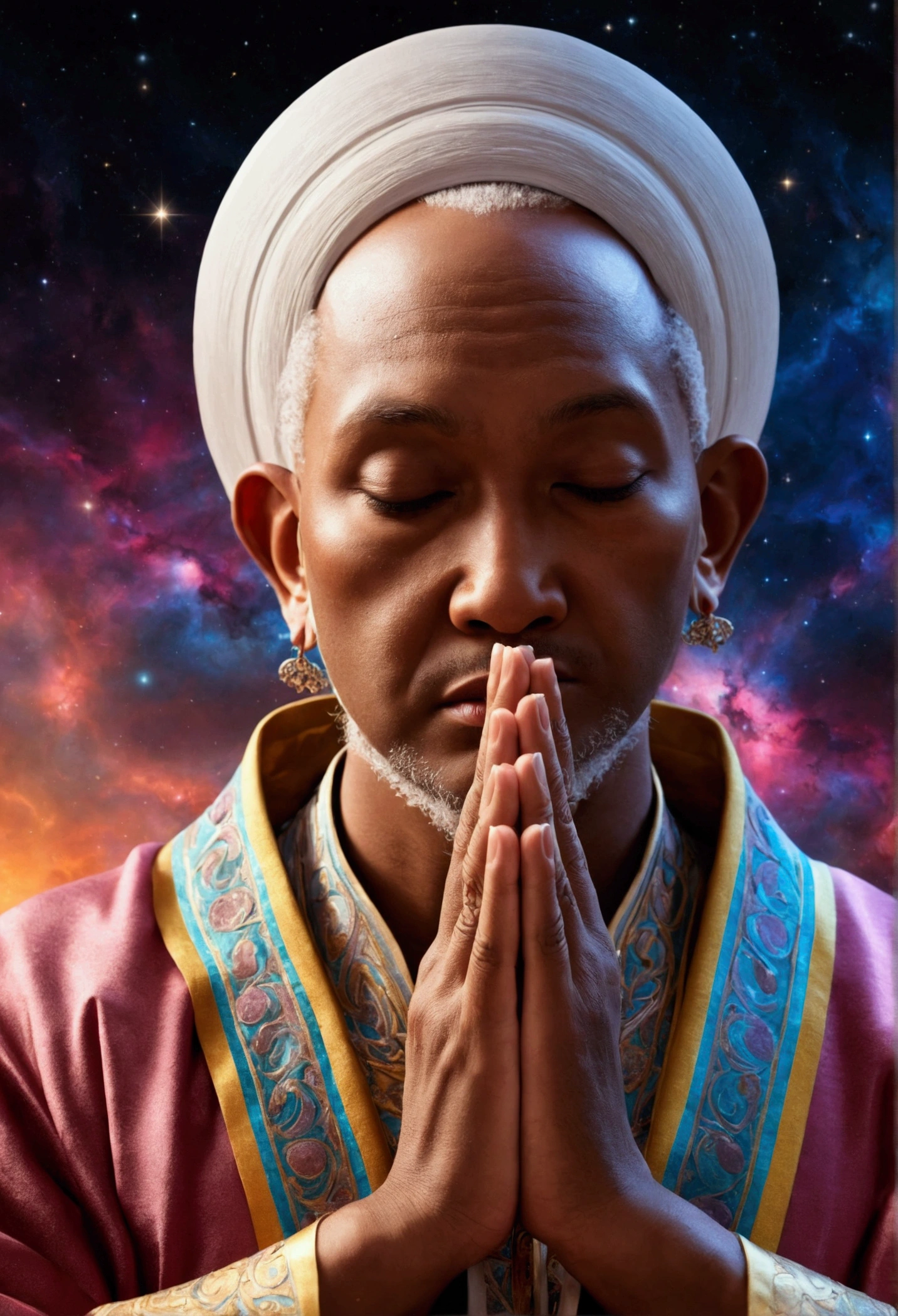 (Prayer Postureをとるアッラーの手:1.10), (Colorful Nebula:), Vibrant colors, an explosion of colors, The complex surroundings, The background is complicated, spiritual, god聖な, dream-like, god, Pineal gland, dream-like, (Highly detailed CG unit wallpaper 16k:1.1), (Noise suppression: 1.45), (masterpiece:1.37), Ultra-high resolution), Praying Hands, Blessing Hands, solemn gesture, Prayer Posture, Surreal, Godrays, Ray Tracing, Ray Tracing, Ultra-high resolution, Award-winning, Award-winning