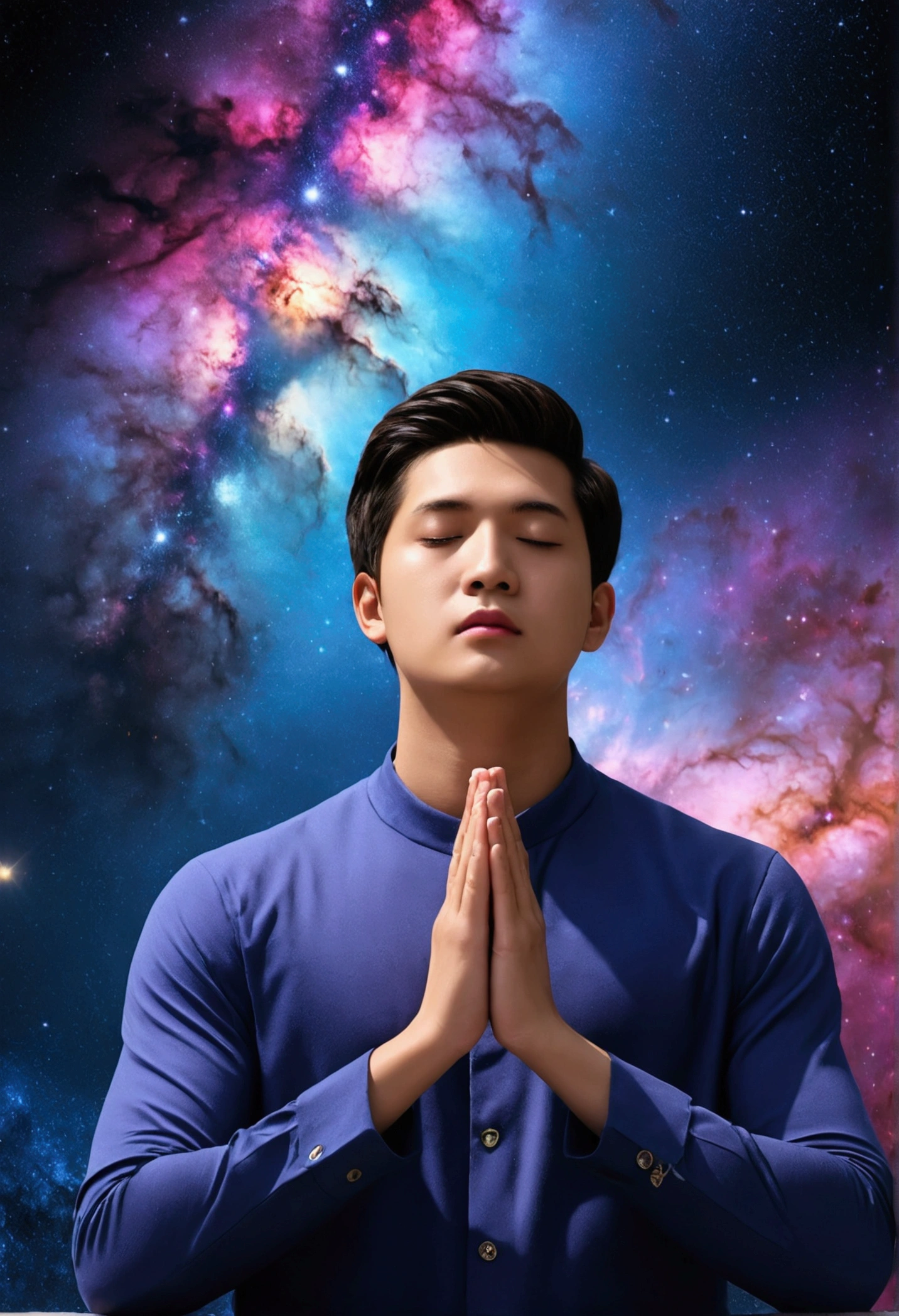 Prayer Posture,whole body, (Colorful Nebula:), Vibrant colors, an explosion of colors, The complex surroundings, The background is complicated, spiritual, god聖な, dream-like, god, Pineal gland, dream-like, (Highly detailed CG unit wallpaper 16k:1.1), (Noise suppression: 1.45), (masterpiece:1.37), Ultra-high resolution), Praying Hands, Blessing Hands, solemn gesture, Prayer Posture, Surreal, Godrays, Ray Tracing, Ray Tracing, Ultra-high resolution, Award-winning, Award-winning