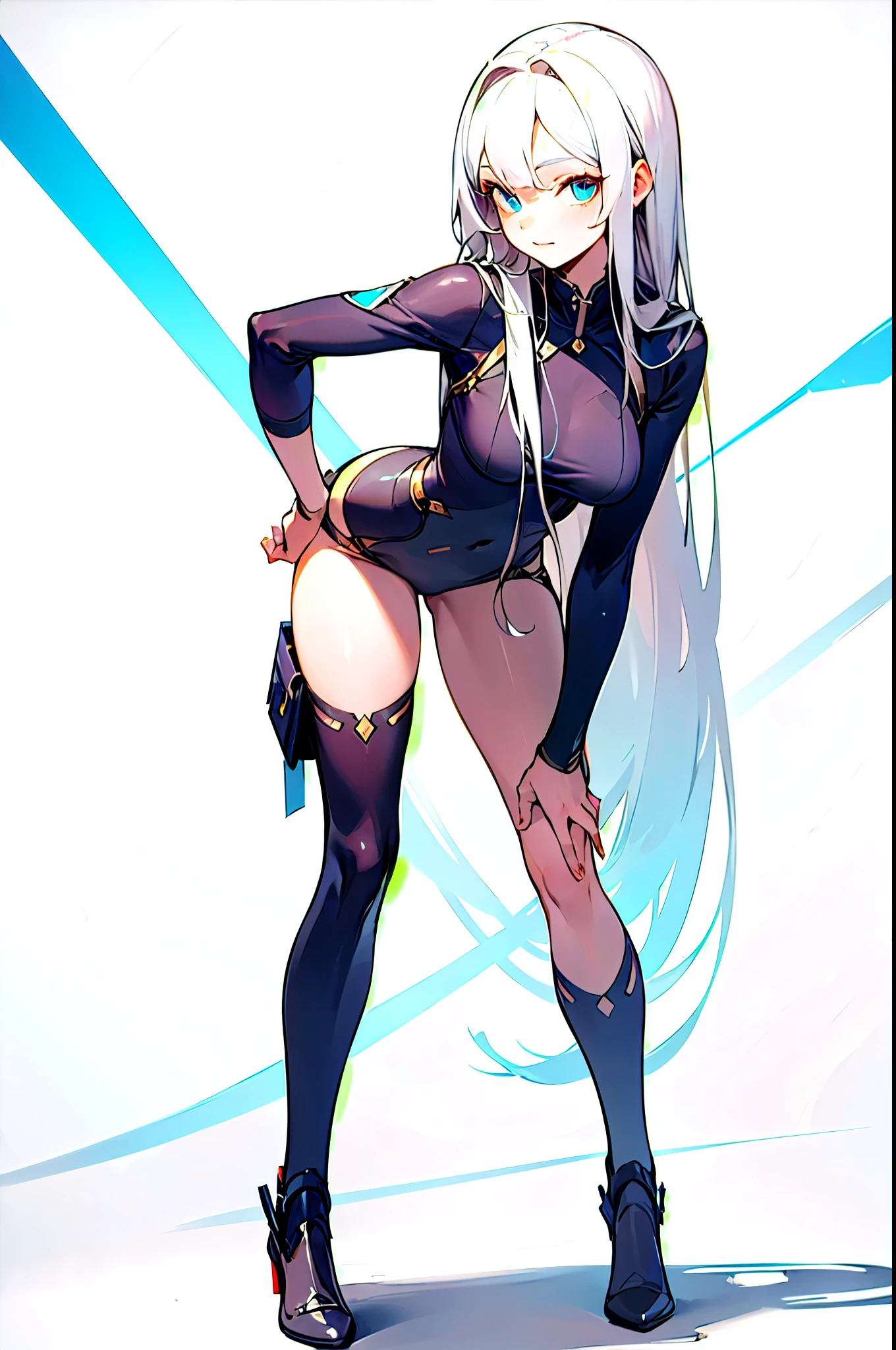 (masterpiece, best quality),1.White long-haired girl leans forward slightly, faces the camera, poses, and looks at the camera