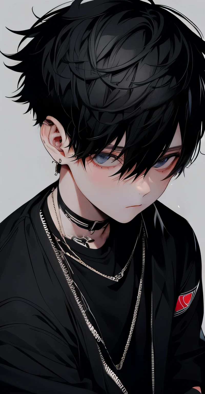 black short hair，Black eye，1 cool boy，tattoos