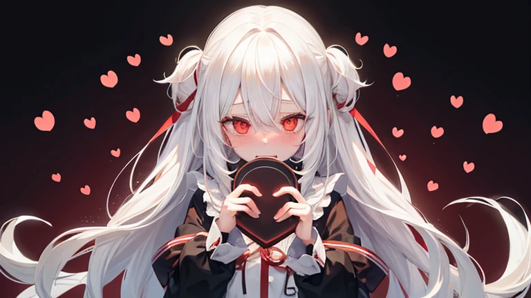 1girl,long white hair,Red eyes,embarrassed,heart-shaped eyes 