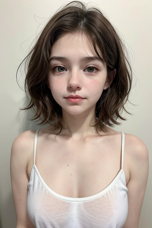 , baby face, Topless, , yogurt lips, make a white autistic mother, rubio, light eyes, Straight and short hair. and is an 18 year old autistic white girl with short, wavy brown hair and brown eyes..