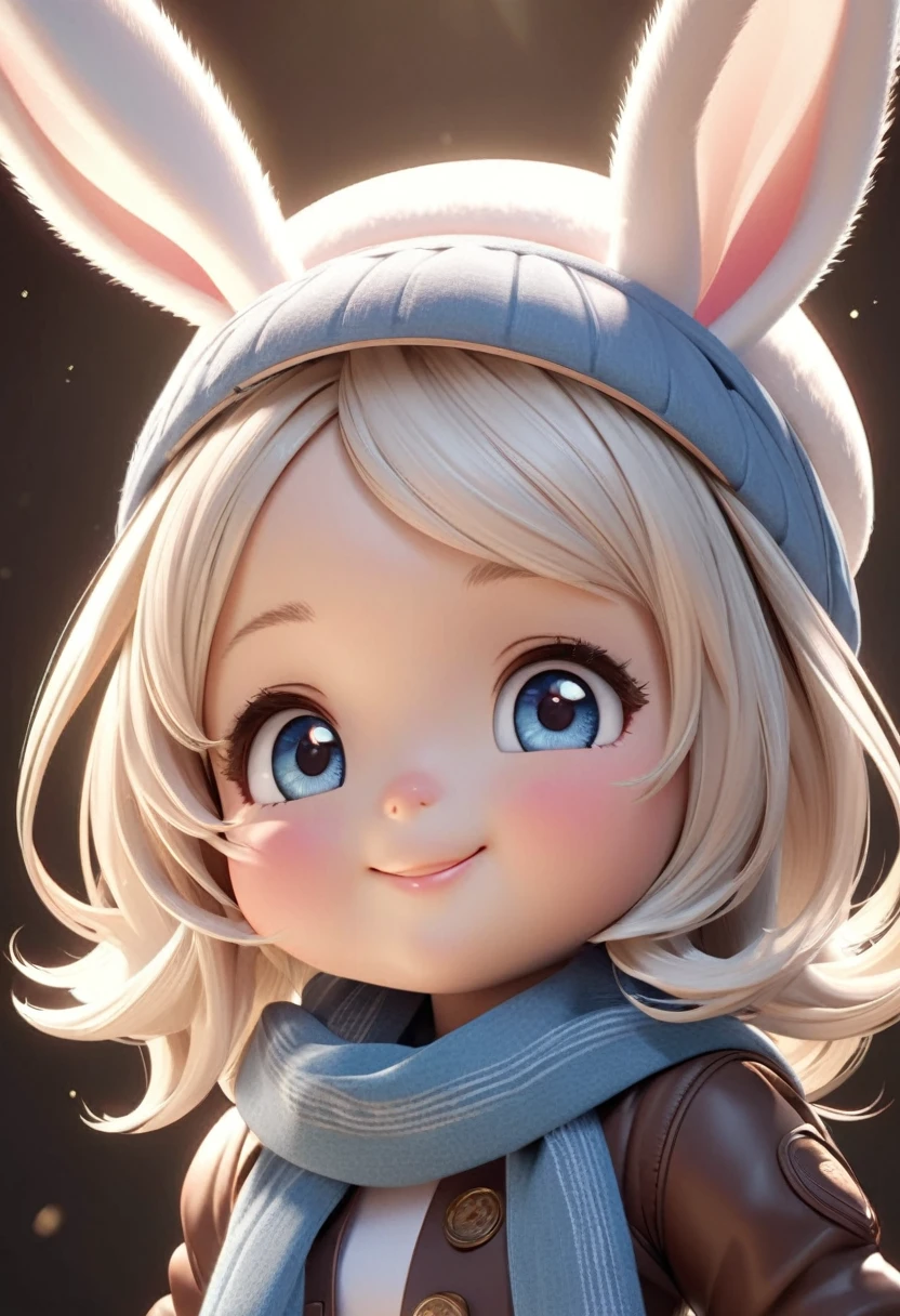 
          Q version cute little girl doll wearing bunny ears hat and scarf. Elegant smile. Cute 3D cartoon style. Accurate anatomy. Extremely detailed texture. Cartoon character. Clear and detailed animation. High quality cartoon character. High quality realistic.
           