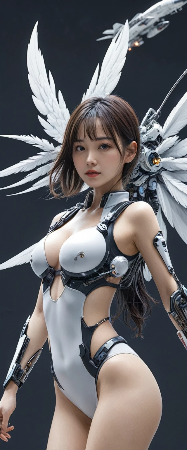 high quality, detailed, The girl is the ultimate weapon,The girl is a cyborg,Flight Wings with jet unit attached to the girl's back,