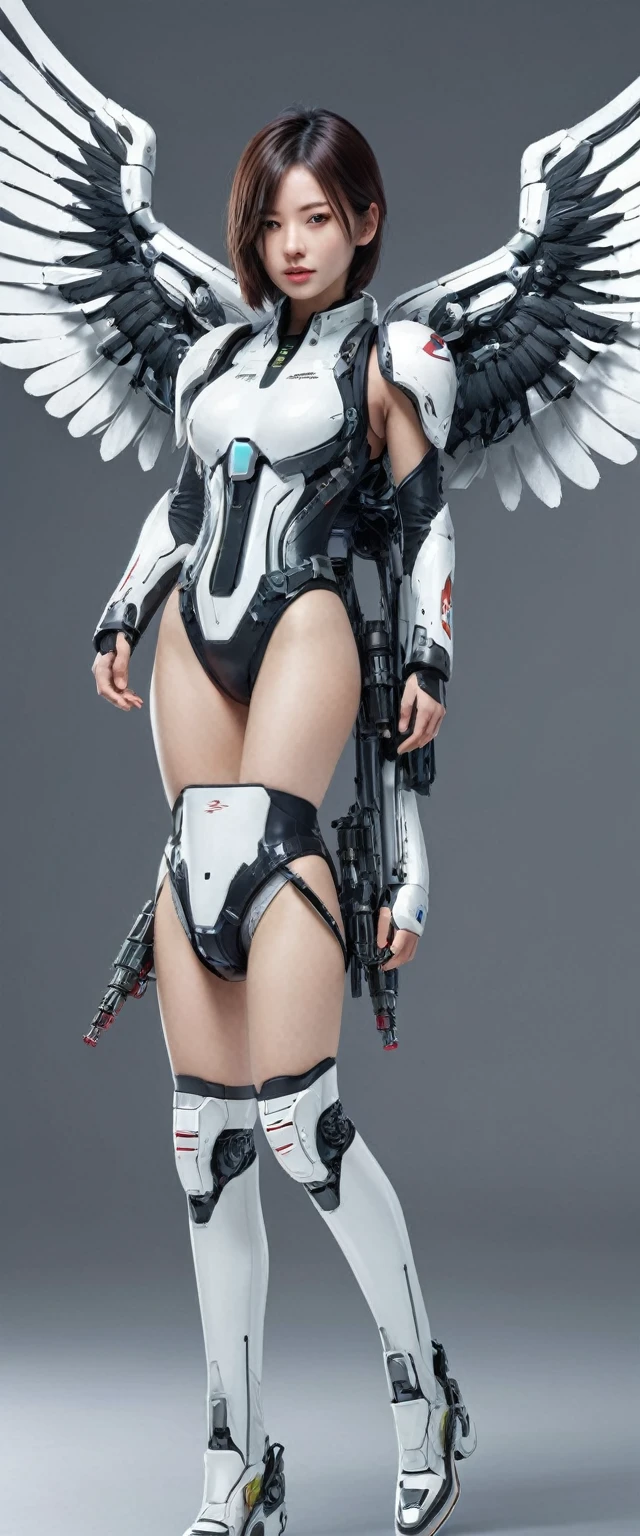 high quality, detailed, The girl is the ultimate weapon,The girl is a cyborg,Flight Wings with jet unit attached to the girl's back,